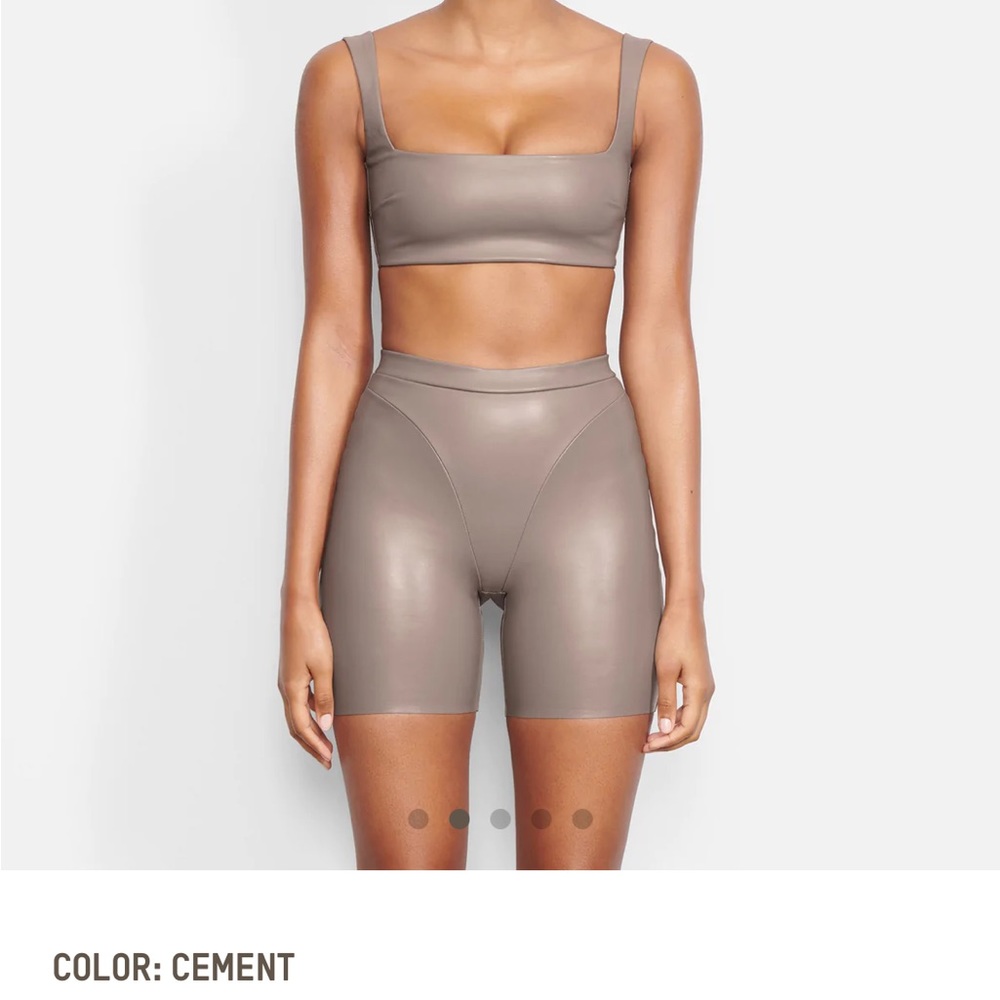 SKIMS faux leather set in Cement color